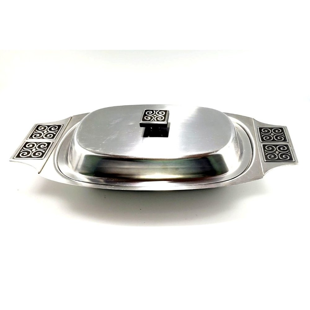 Rogers INSILCO Fashion Stainless Steel Covered Serving Dish Scroll Detail MCM
